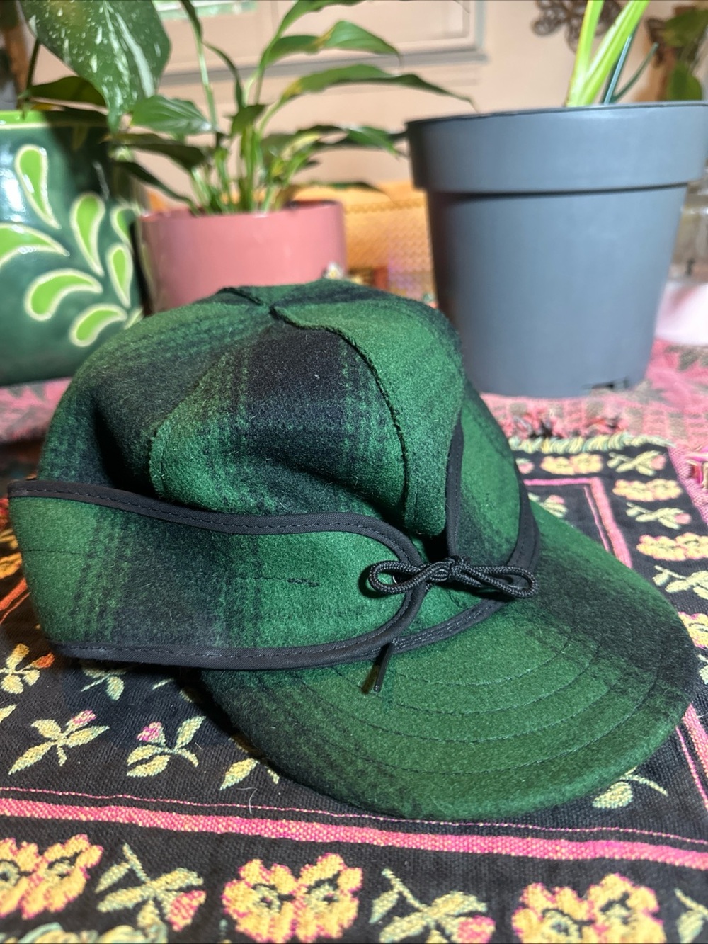 Stormy Kromer Original Cap Green Black Plaid Wool Winter Hat Men's Size 7-1/2
